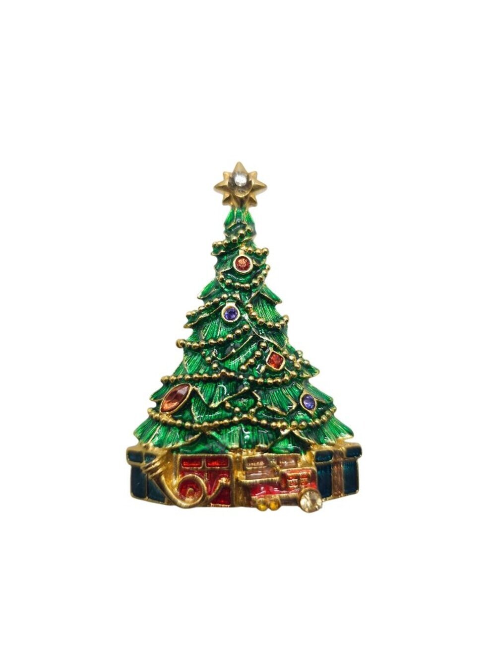 Christopher Radko Vintage Rhinestone Enamel Christmas Tree Brooch